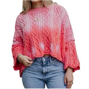 NWT Katydid Vibrant Pink Cable Knit Sweater